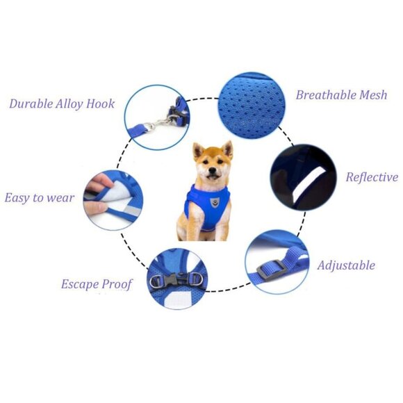 BRAND NEW - BLUE SIZE L - Dog & Cat Adjustable Chest Pet Harness Vest Leash Set - Picture 5 of 7